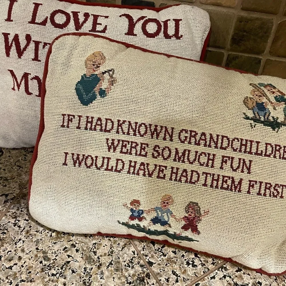 2 Vintage Tapestry Pillows I Love You and Grandma Themed 12x9